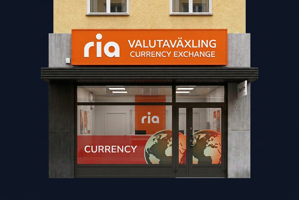 Fasadskylt med fönsterdekor