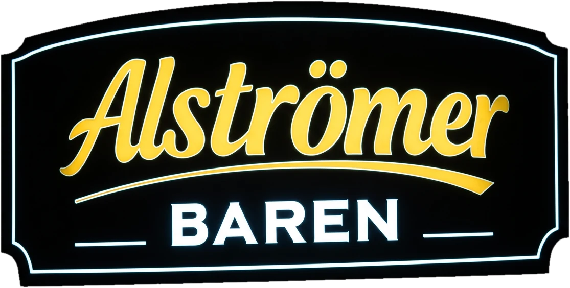 Belyst hörnskylt för Alströmer Baren